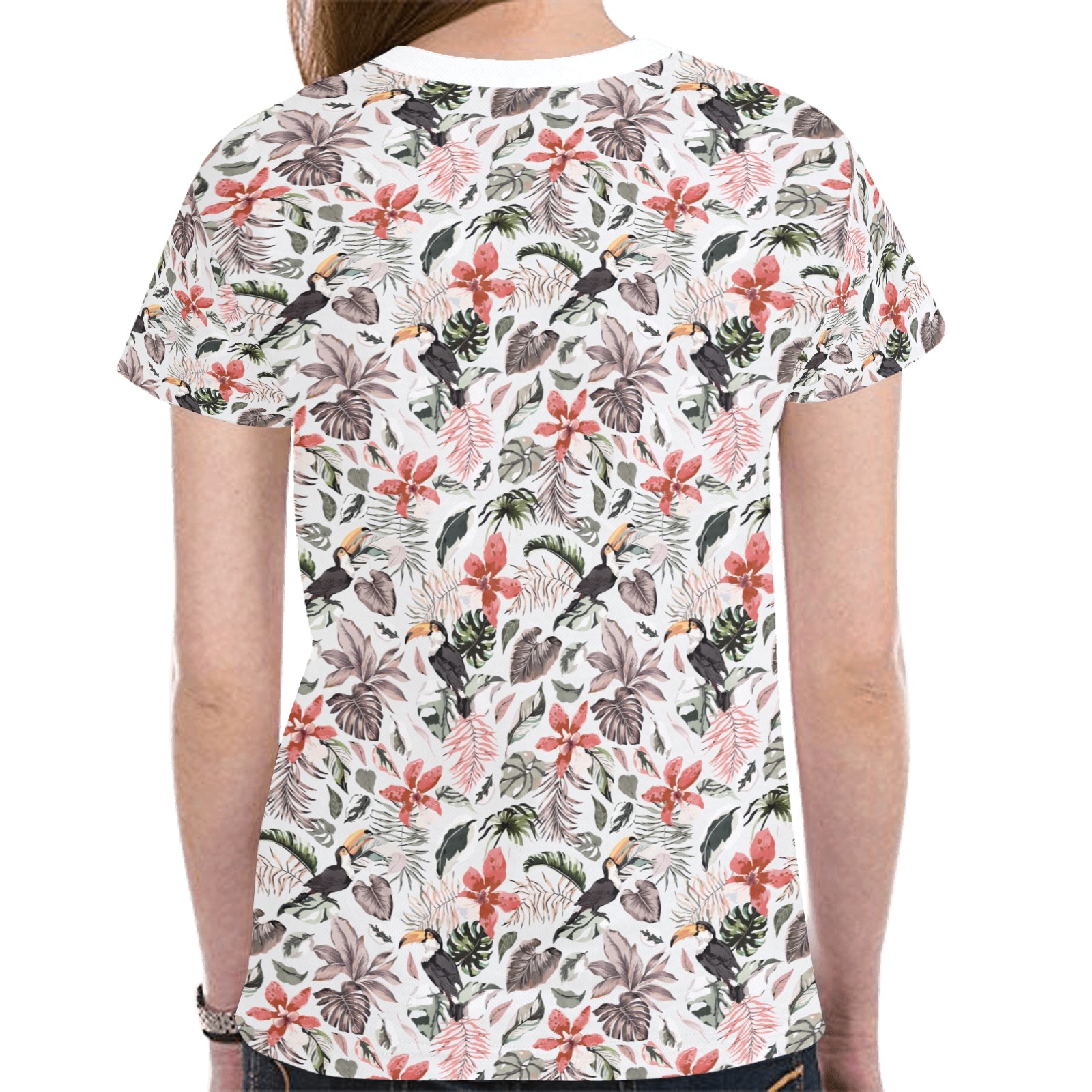 Toucans in the flowered jungle New All Over Print T-shirt for Women (Model T45)
