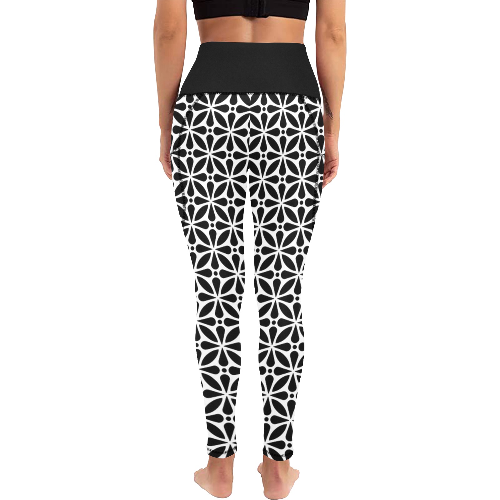 Black and White Abstract Leggings Women's All Over Print Leggings with Pockets (Model L56)