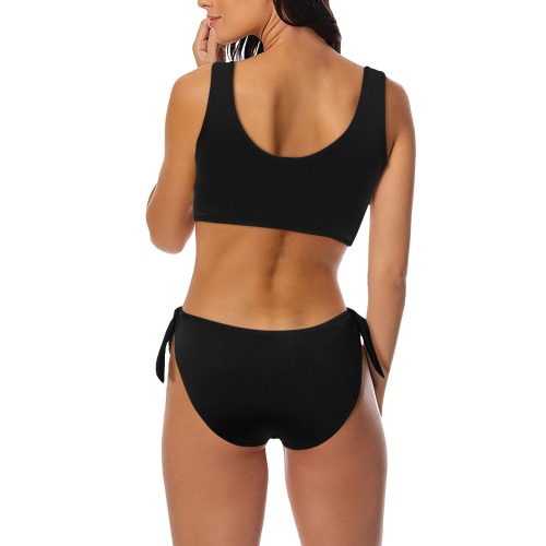 Daisy Woman's Swimwear Black Plain Bow Tie Front Bikini Swimsuit (Model S38)