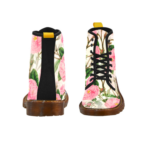 Vintage Pink Rose Garden Blossom Martin Boots For Women Model 1203H