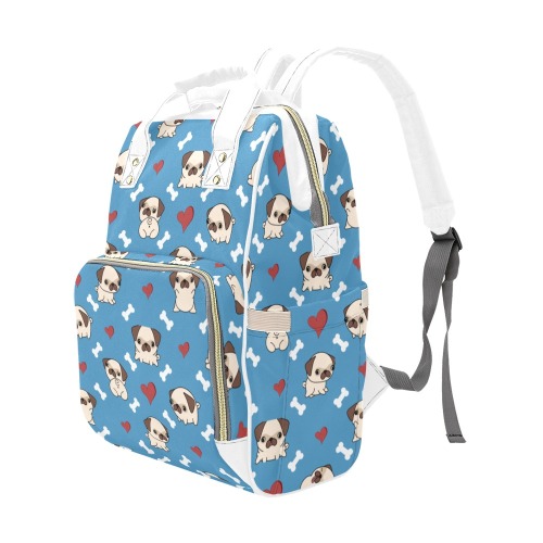 Pugs and Hearts Diaper Bag - White Multi-Function Diaper Backpack/Diaper Bag (Model 1688)