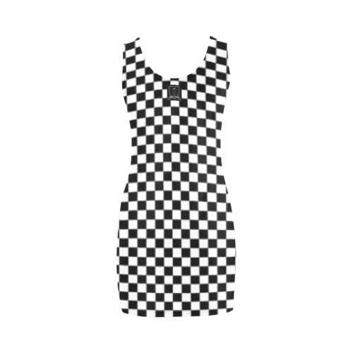 DIONIO Clothing - Ladies' Checkered Medea Vest Dress (Black & White) Medea Vest Dress (Model D06)