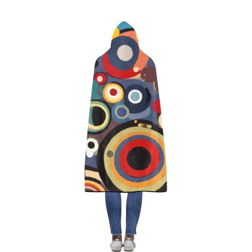 Fantastic colorful rings, dots abstract art. Flannel Hooded Blanket 56''x80''