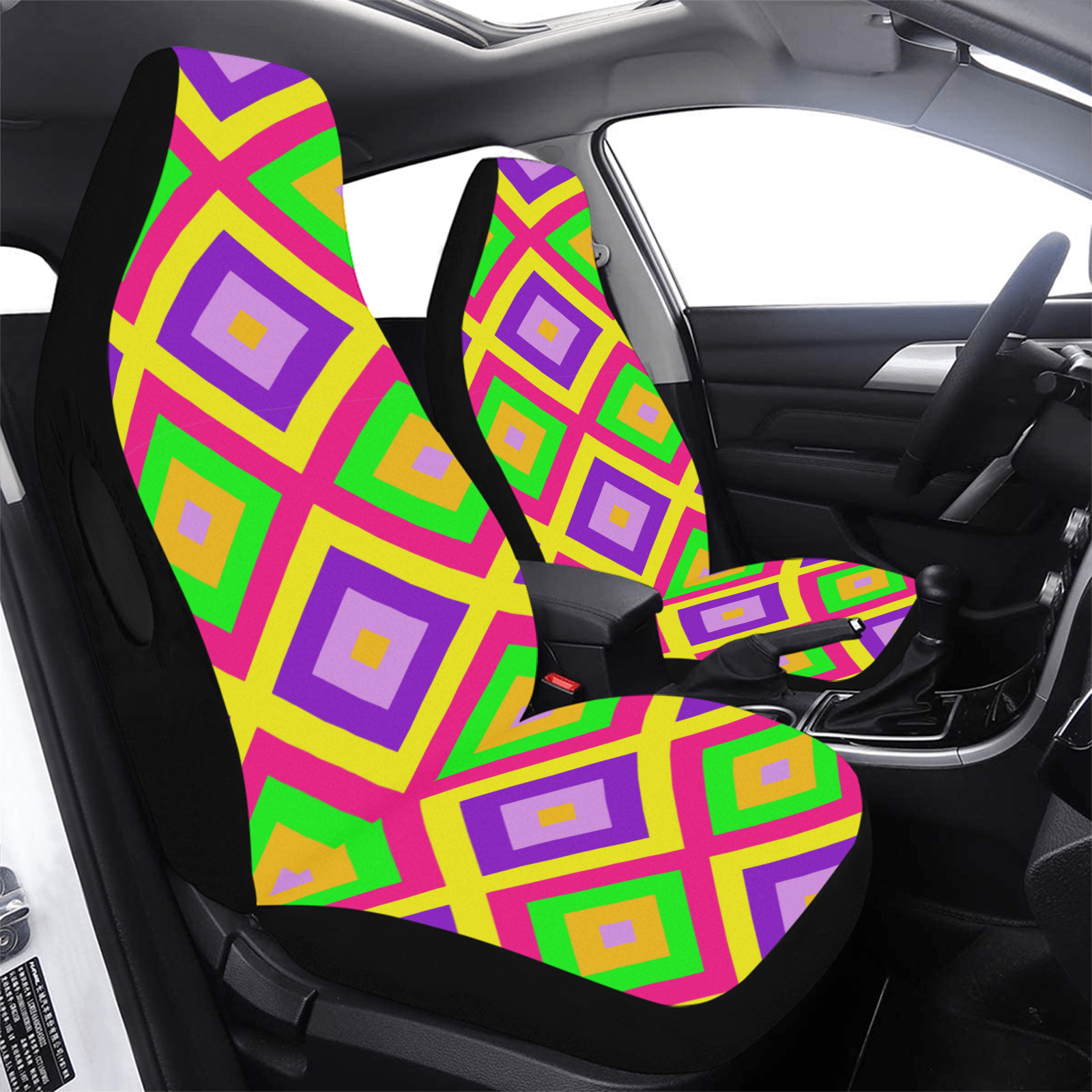 Happy Colors Seamless Diamond Pattern Car Seat Cover Airbag Compatible (Set of 2)