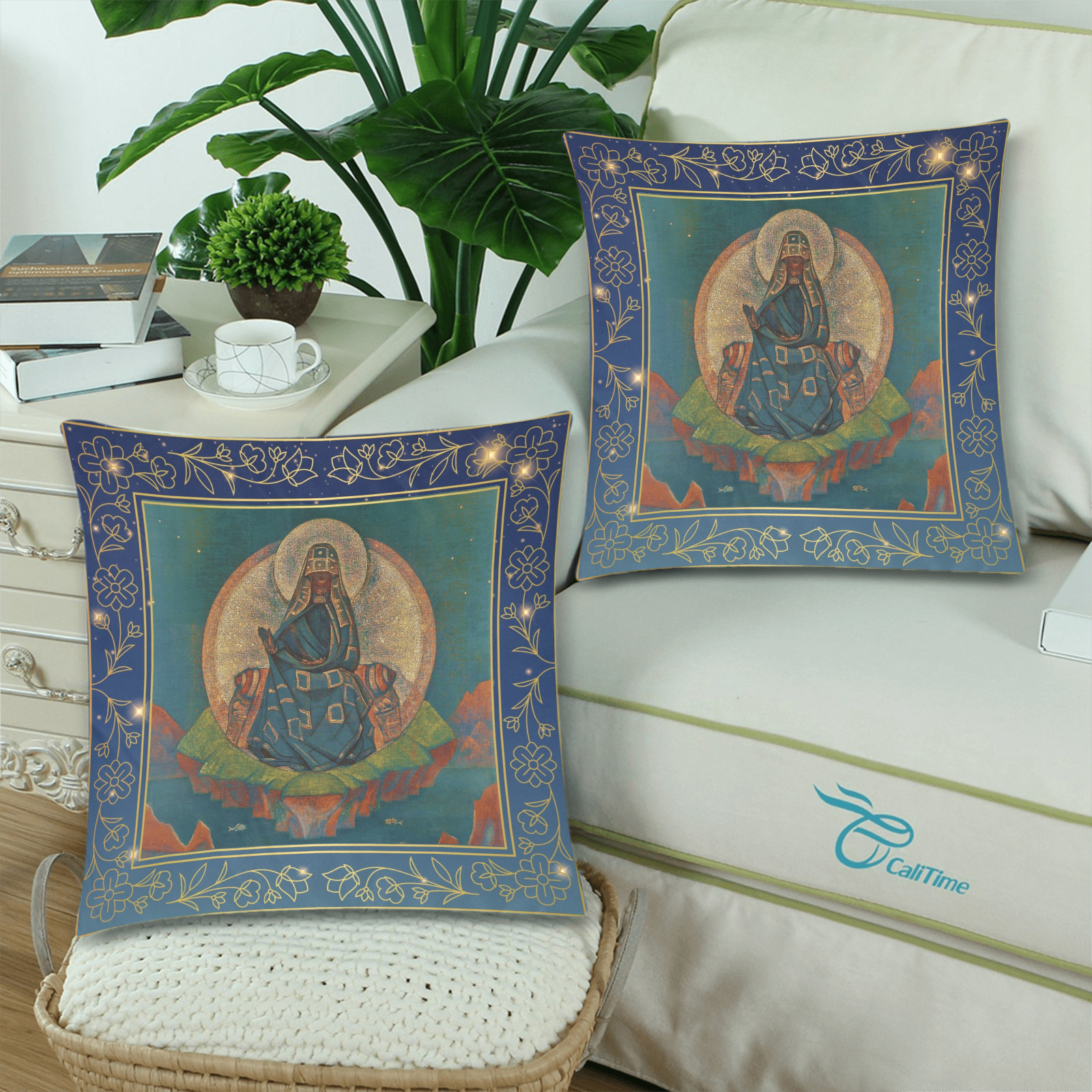 First Remastered Version of Mother of The World in Warmer Colors by Nicholas Roerich Custom Zippered Pillow Cases 18"x 18" (Twin Sides) (Set of 2)