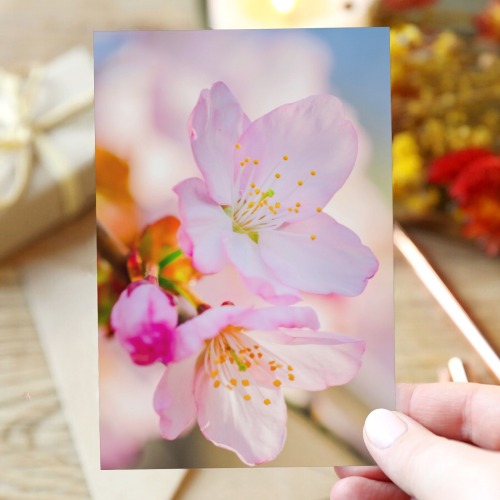 Delicate sakura flowers on a cherry tree branch. Greeting Card 4"x6"
