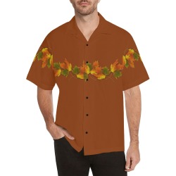 Golden Autumn Leaves - Brown Hawaiian Shirt (Model T58)