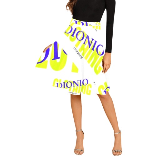 Dionio Clothing - Ladies' Melete Pleated Midi Skirt (Company,white Yellow & Blue ) Melete Pleated Midi Skirt (Model D15)