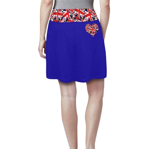 Union Jack British Flag Heart - Blue Women's Athletic Skirt (Model D64)