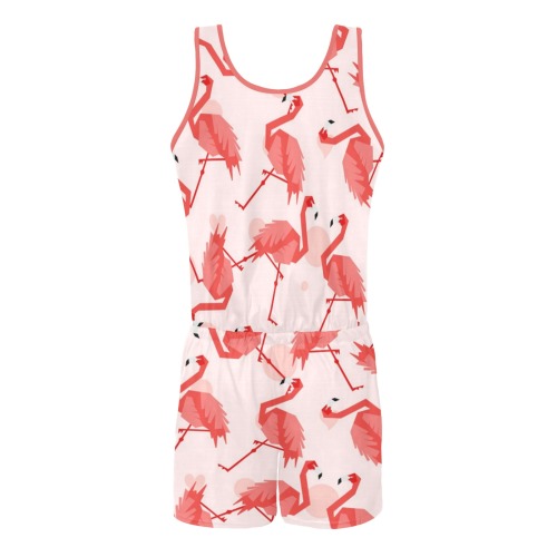 Flamingos All Over Print Vest Short Jumpsuit