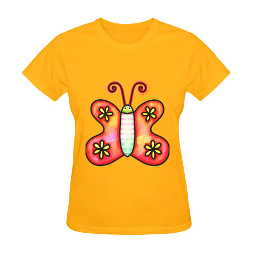 Watercolor Butterfly Doodle Cartoon Sunny Women's T-shirt (Model T05)