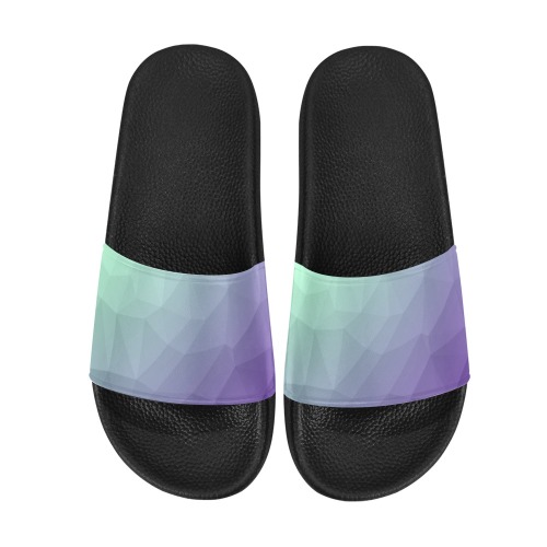 Purple green ombre gradient geometric mesh pattern Men's Slide Sandals (Model 057)
