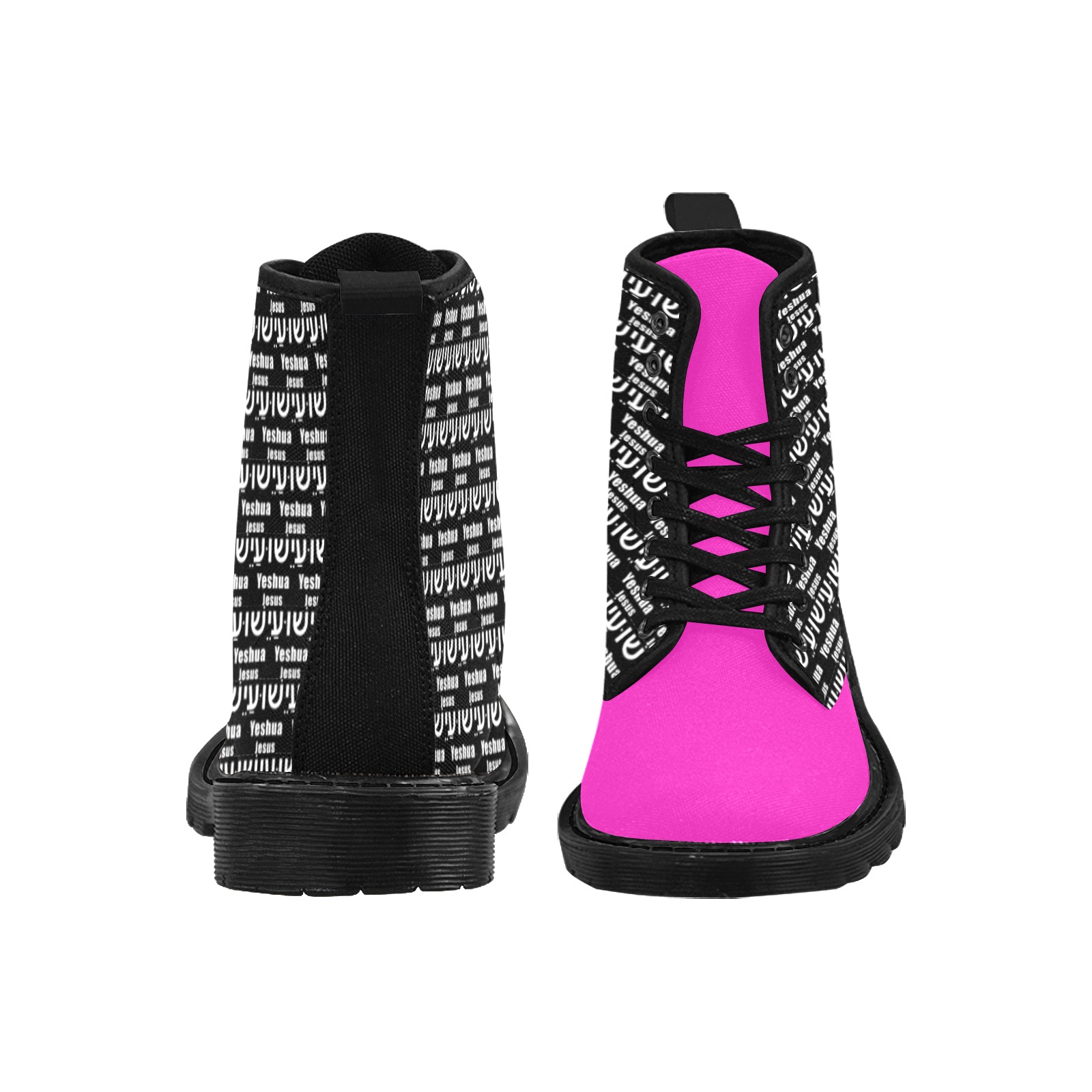 Yeshua Pink Top Boots Women Martin Boots for Women (Black) (Model 1203H)