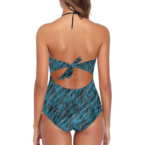 blue smoke Lace Band Embossing Swimsuit (Model S15)