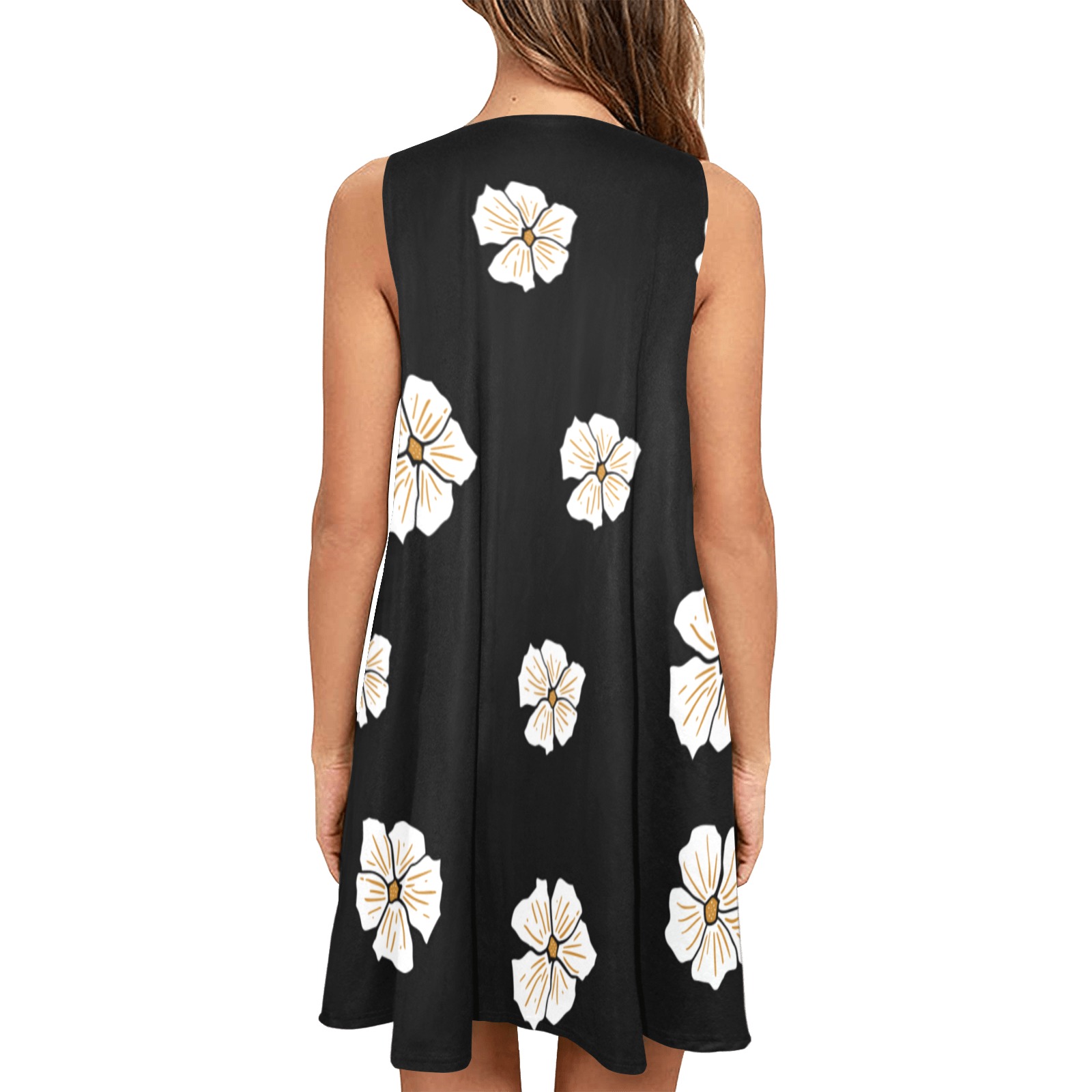 flowers Sleeveless A-Line Pocket Dress (Model D57)