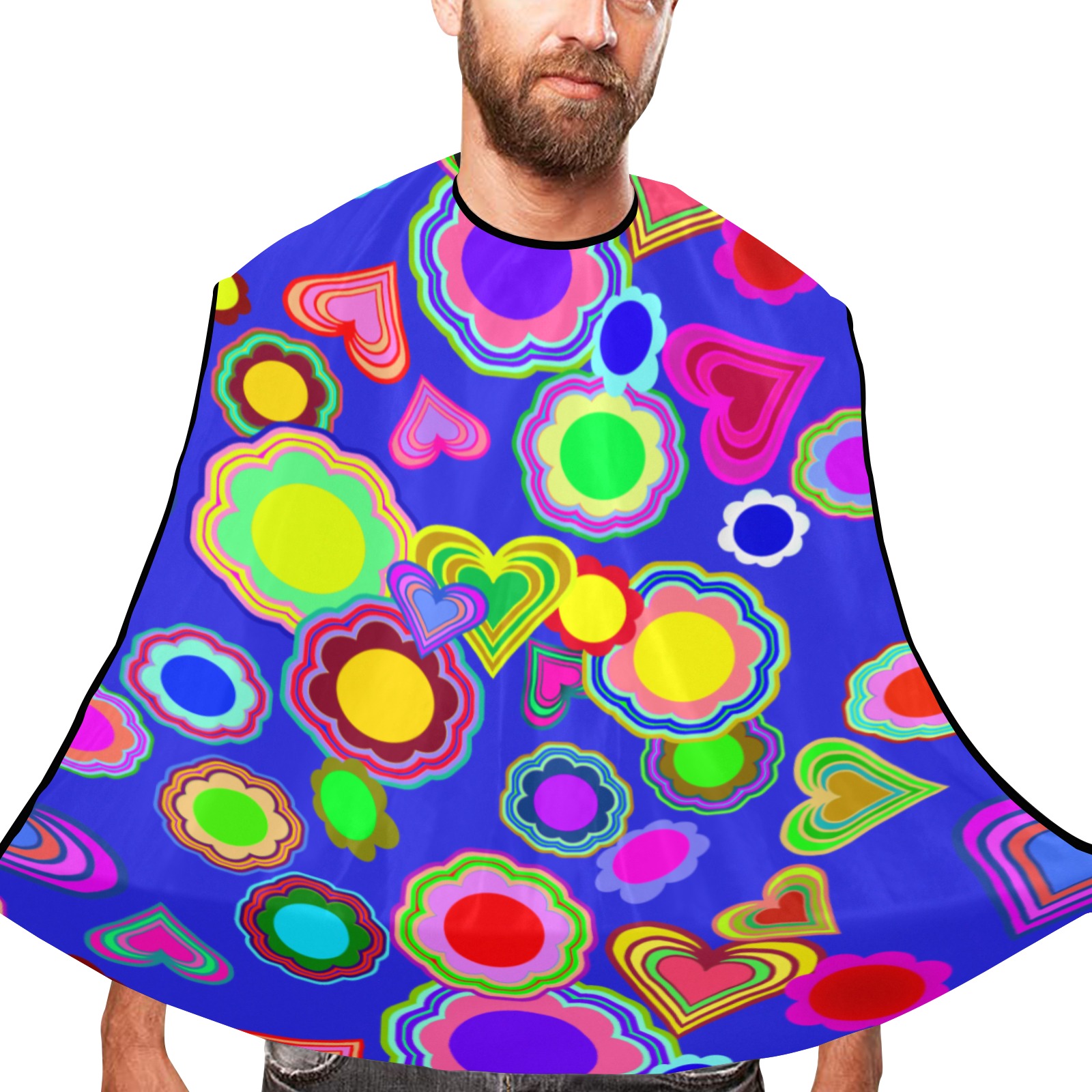 Groovy Hearts and Flowers Blue Beard Bib Apron for Men Shaving & Trimming
