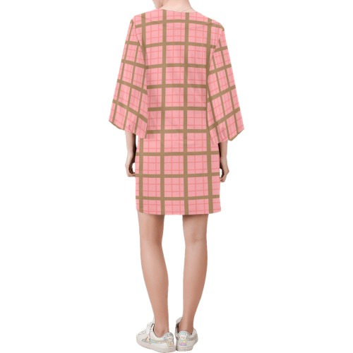 pink and tan Bell Sleeve Dress (Model D52)