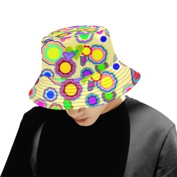 Groovy Hearts and Flowers Yellow All Over Print Bucket Hat for Men