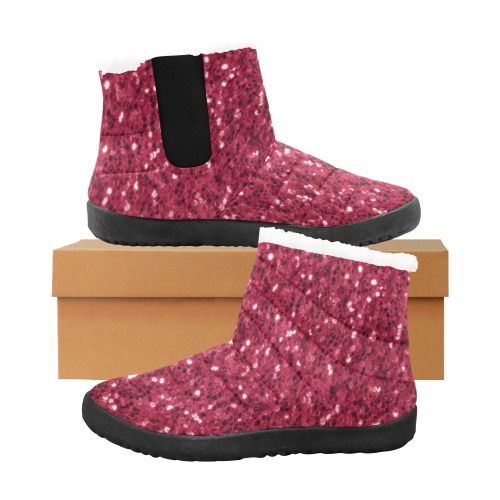 Magenta dark pink red faux sparkles glitter Women's Cotton-Padded Shoes (Model 19291)