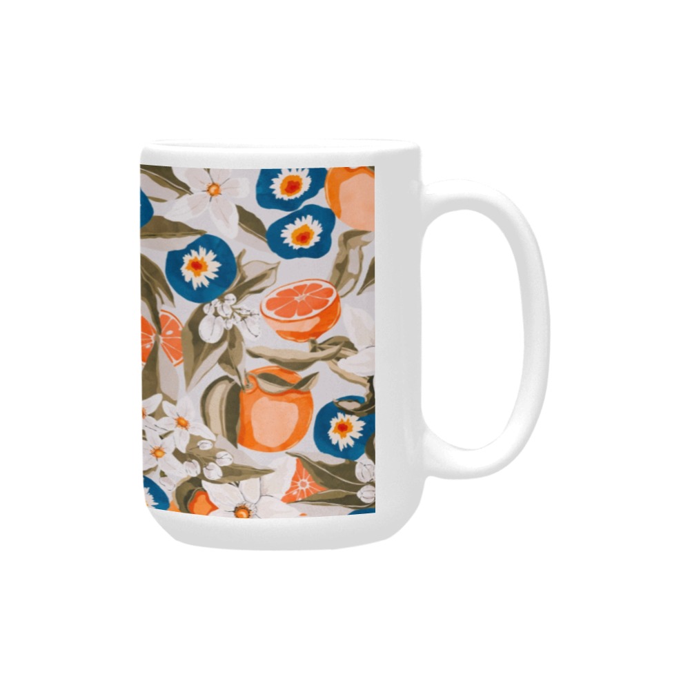 Blue flowers on orange trees C Custom Ceramic Mug (15OZ)