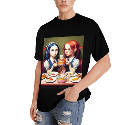 adorable girls eating lunch 7 Men's Glow in the Dark T-shirt (Front Printing)