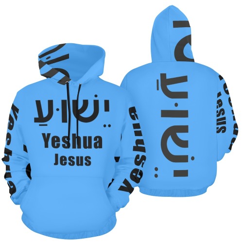 Yeshua Hoodie Light Blue (Black text) All Over Print Hoodie for Men (USA Size) (Model H13)