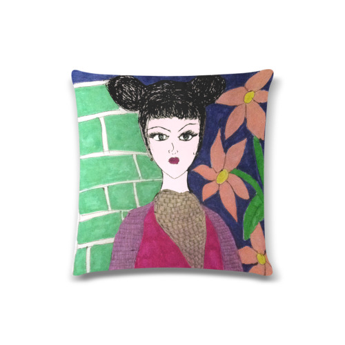 girl with hair buns Custom Zippered Pillow Case 16"x16"(Twin Sides)