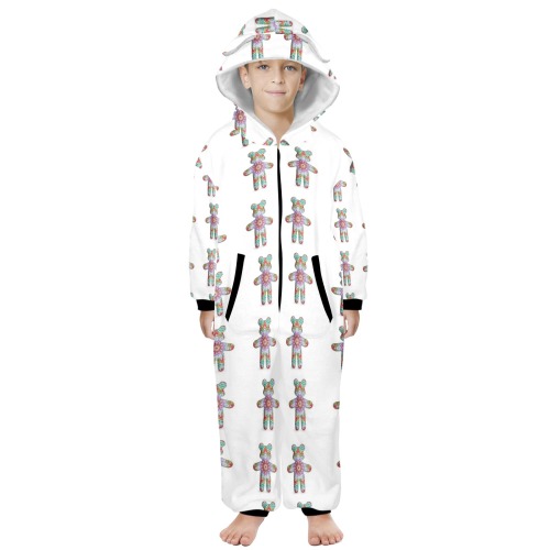 nounours 1 One-Piece Zip Up Hooded Pajamas for Big Kids