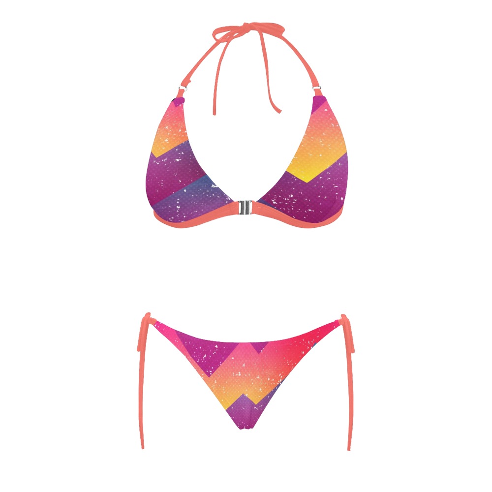 bright geometric seamless pattern Buckle Front Halter Bikini Swimsuit (Model S08)