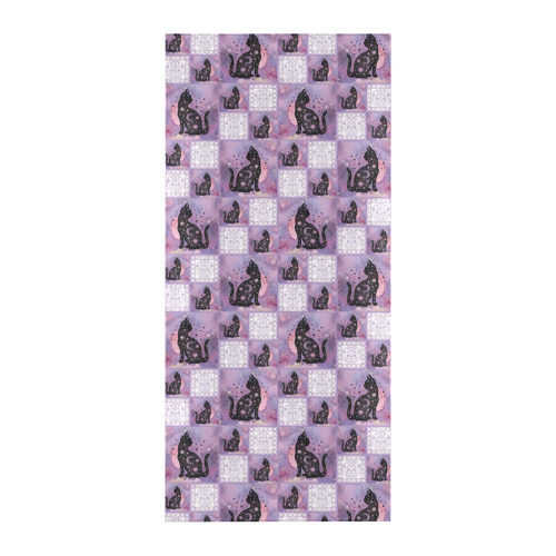 Purple Cosmic Cats Patchwork Pattern Beach Towel 32"x 71"