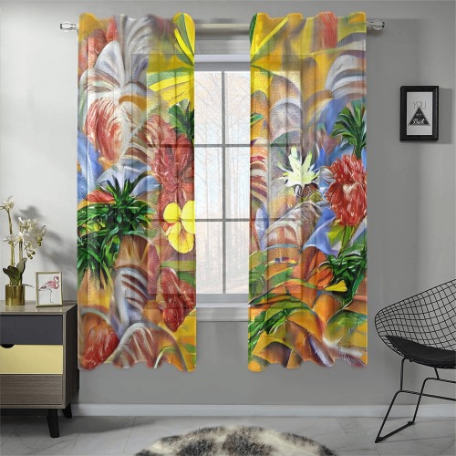 Tropical Abstract Gauze Curtain 28"x63" (Two-Piece)