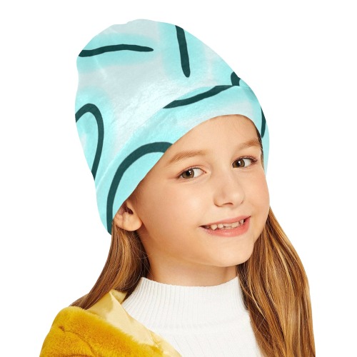 Cute Hearts Blue All Over Print Beanie for Kids