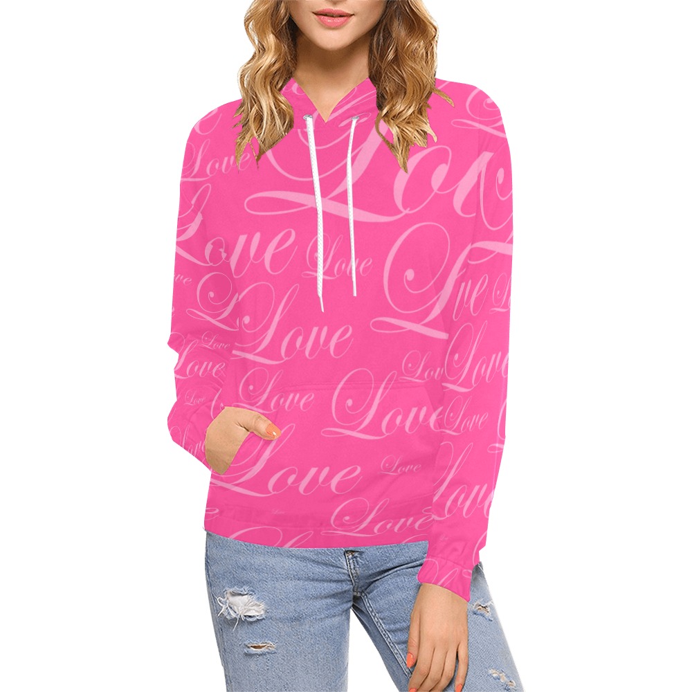 PinkLove All Over Print Hoodie for Women (USA Size) (Model H13)
