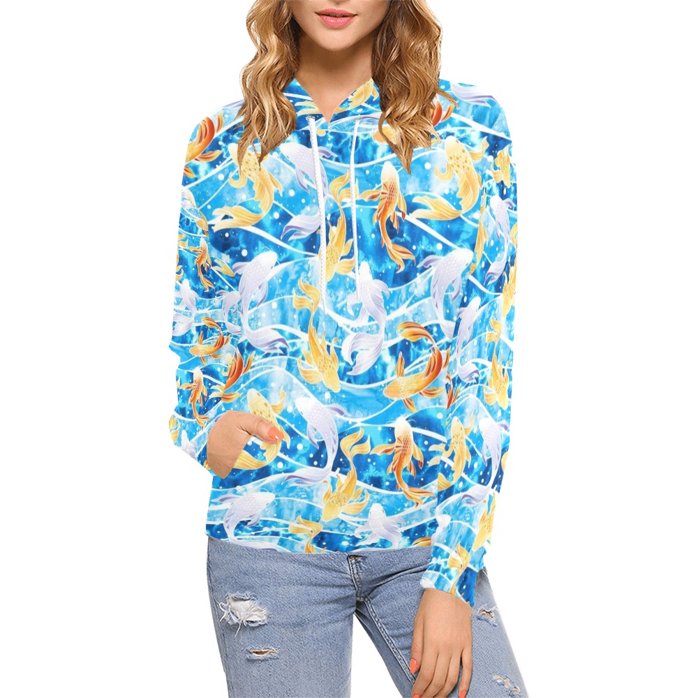 KOI FISH 001 All Over Print Hoodie for Women (USA Size) (Model H13)