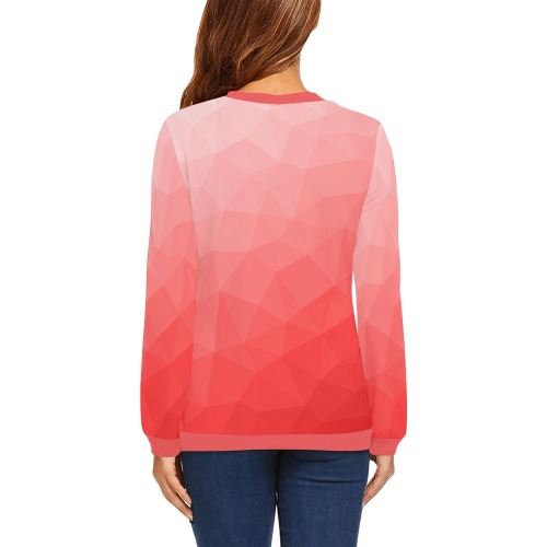 Red gradient geometric mesh pattern All Over Print Crewneck Sweatshirt for Women (Model H18)