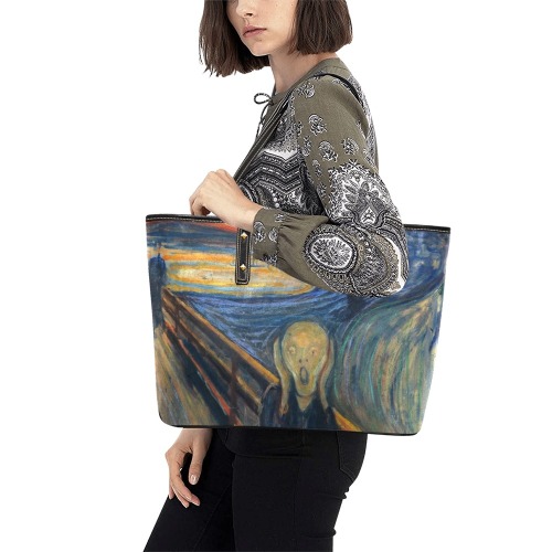 Edvard Munch-The scream Chic Leather Tote Bag (Model 1709)