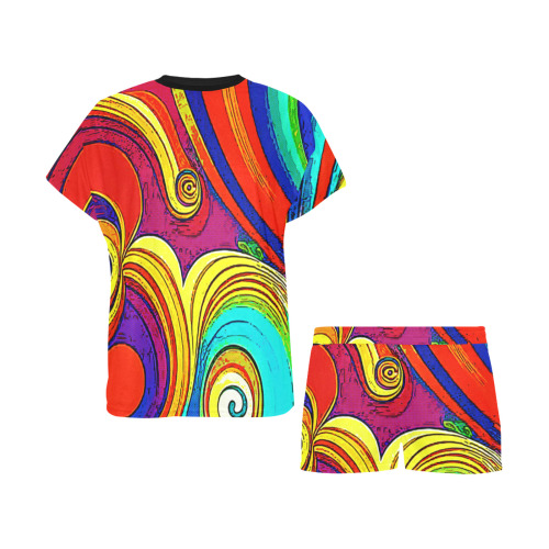 Colorful Groovy Rainbow Swirls Women's Short Pajama Set