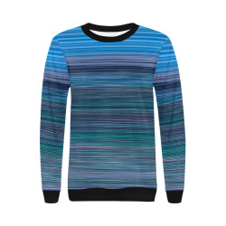 Abstract Blue Horizontal Stripes Women's Rib Cuff Crew Neck Sweatshirt (Model H34)