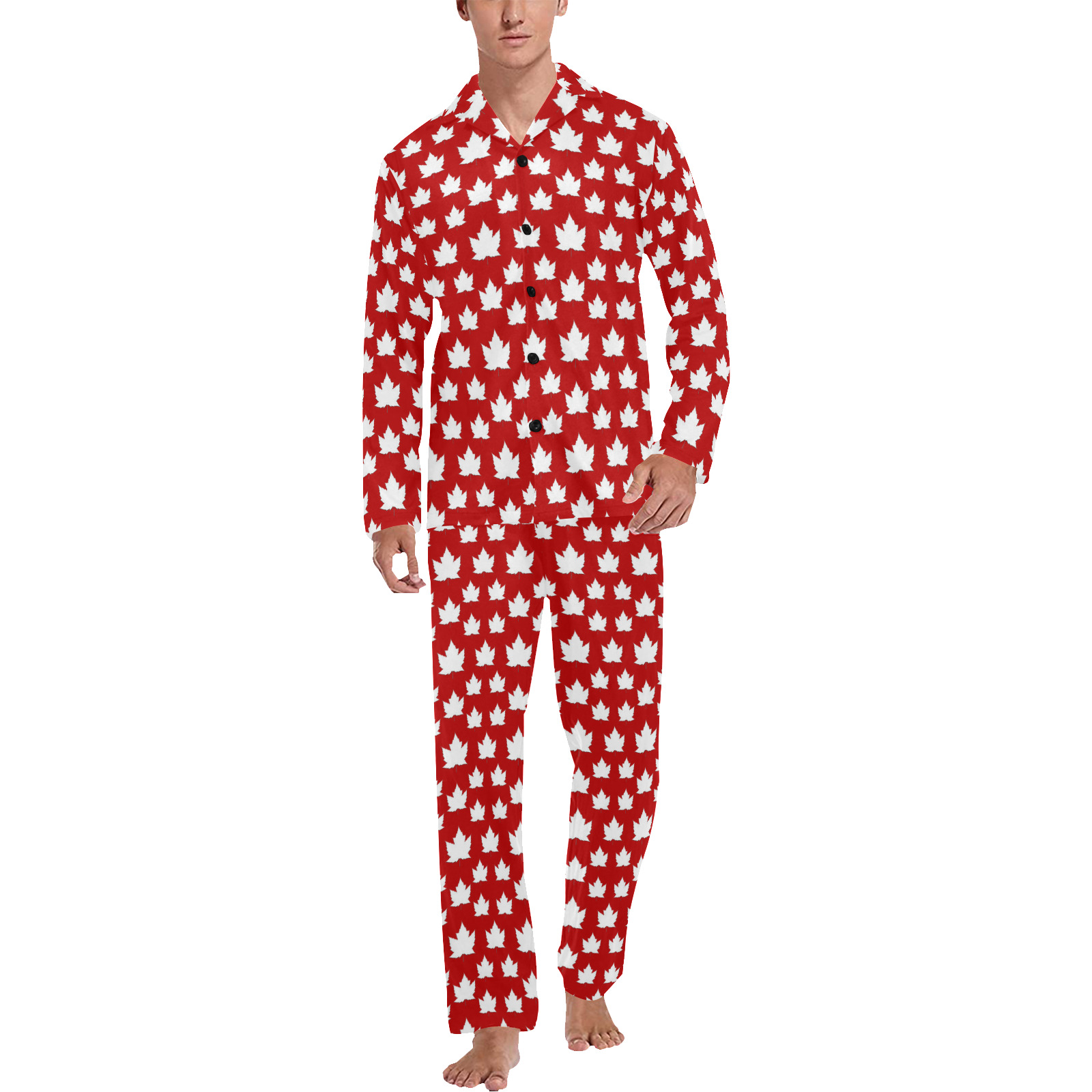 Cute Canada Men's V-Neck Long Pajama Set