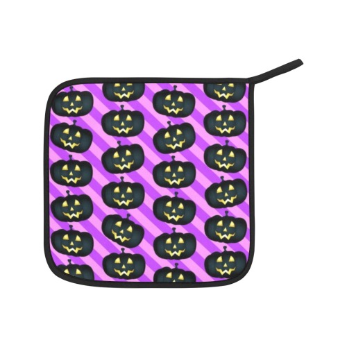 Pumpkins on Purple Diagonal Stripe Oven Mitt & Pot Holder