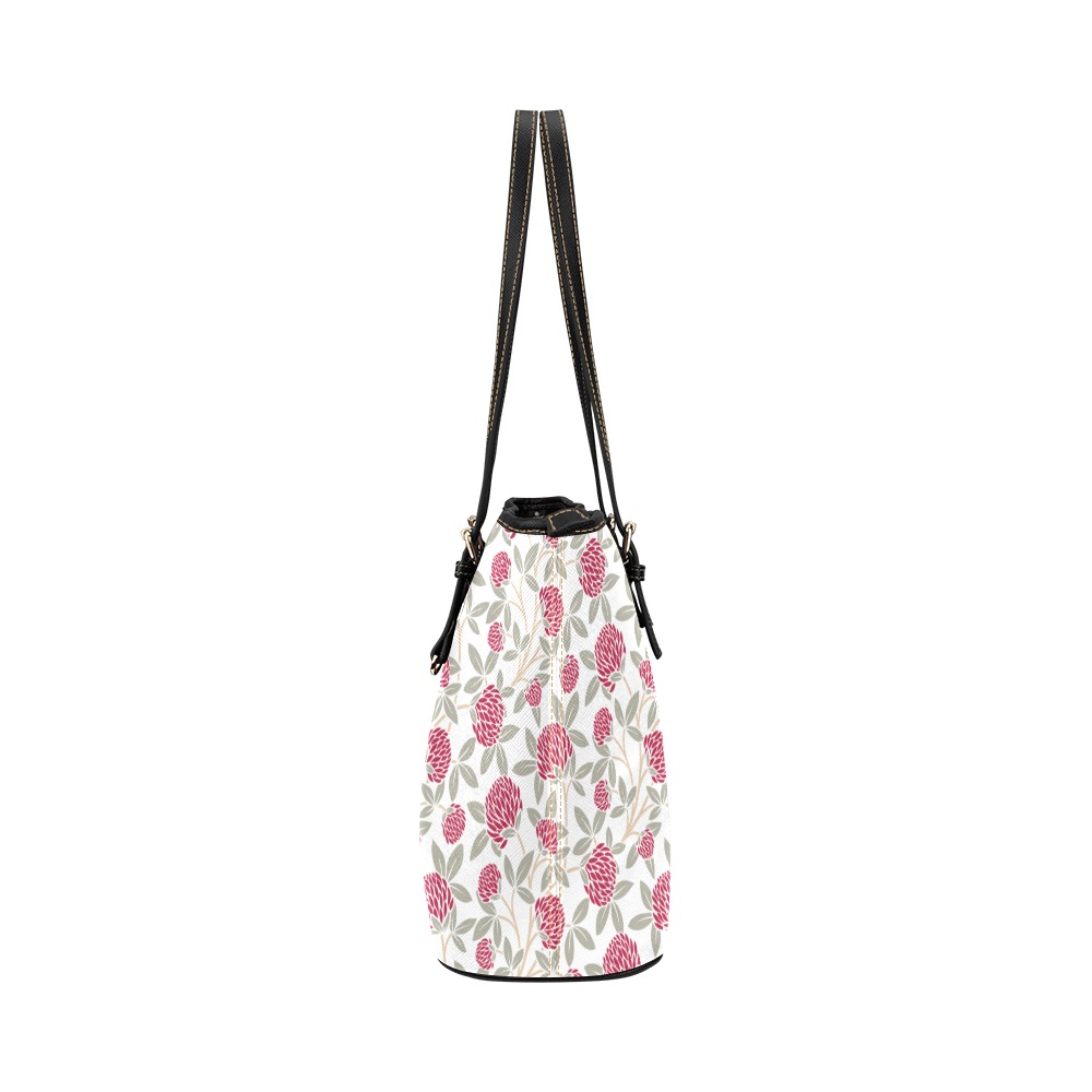 Red clover Leather Tote Bag/Small (Model 1651)