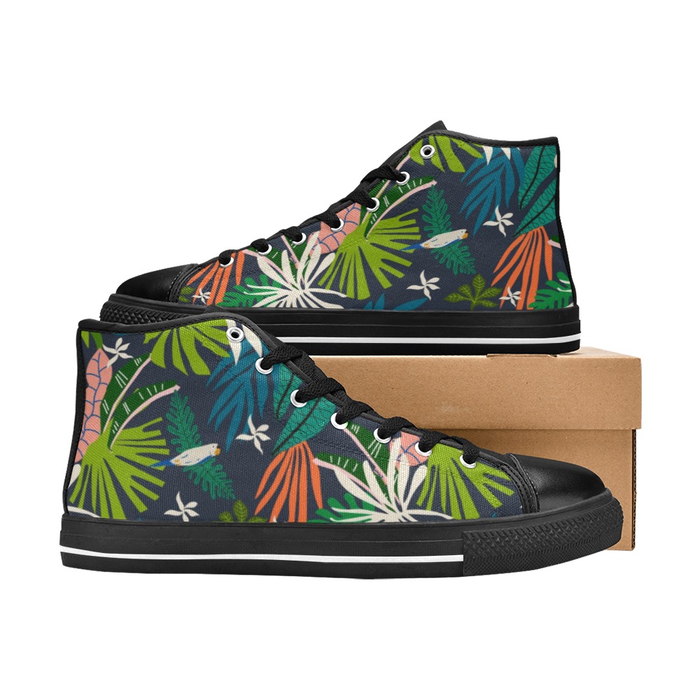 Birds in the jungle modern Women's Classic High Top Canvas Shoes (Model 017)