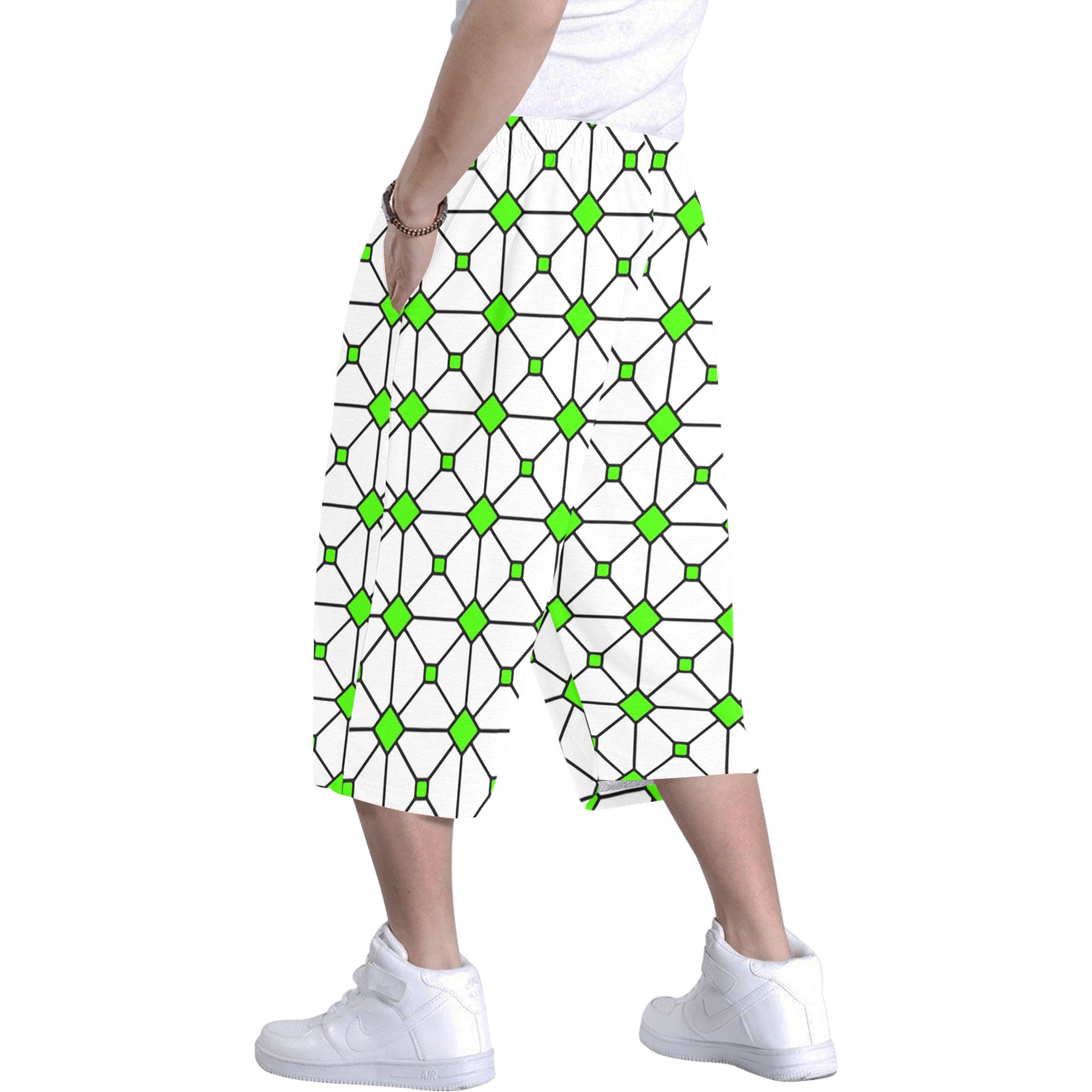 stain glass window shell grn Men's All Over Print Baggy Shorts (Model L37)