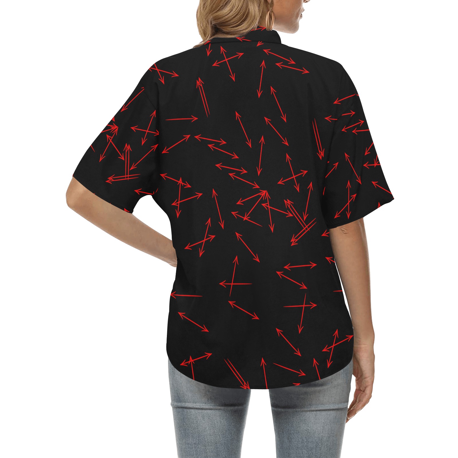 Arrows Every Direction Red All Over Print Hawaiian Shirt for Women (Model T58)