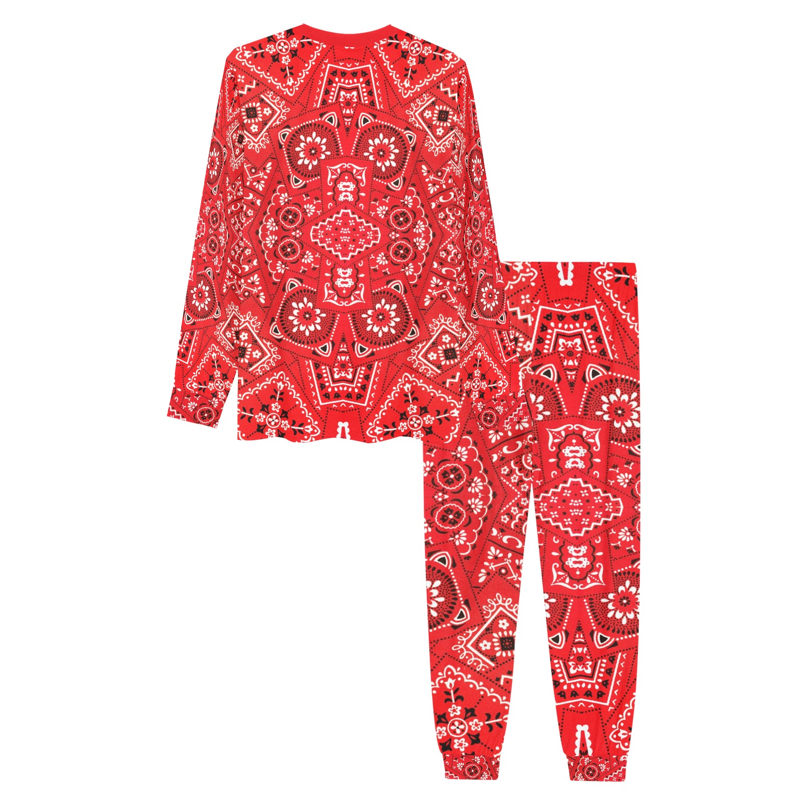 Red Bandana Squares Men's All Over Print Pajama Set with Custom Cuff