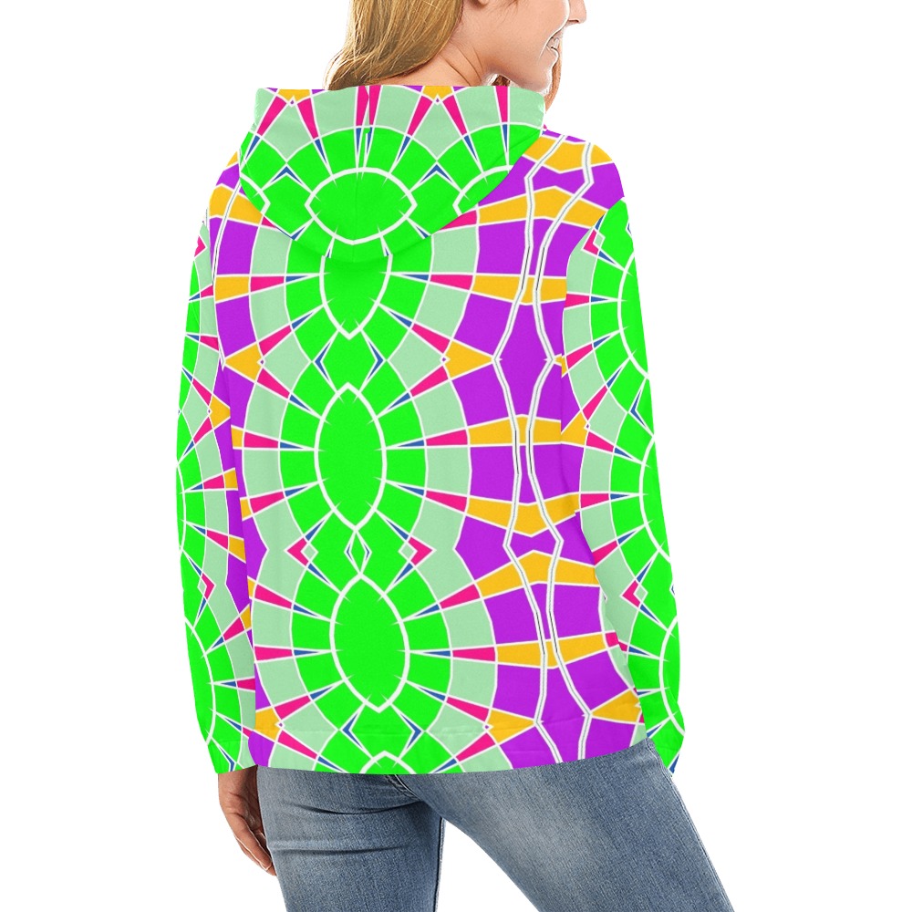 Fractoberry Bright Colors 004WH All Over Print Hoodie for Women (USA Size) (Model H13)