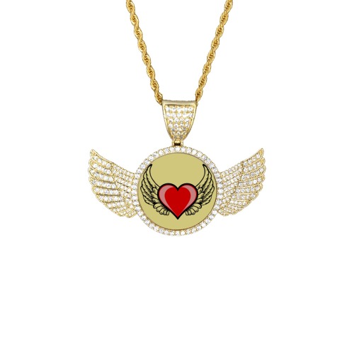 St Valentine Wings Gold Photo Pendant with Rope Chain