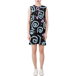 swirls and hearts Sleeveless Round Neck Shift Dress (Model D51)