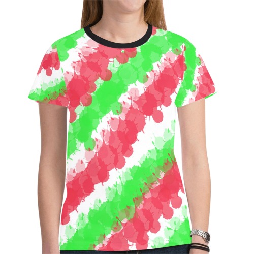 Red & Green Bright Splatter New All Over Print T-shirt for Women (Model T45)