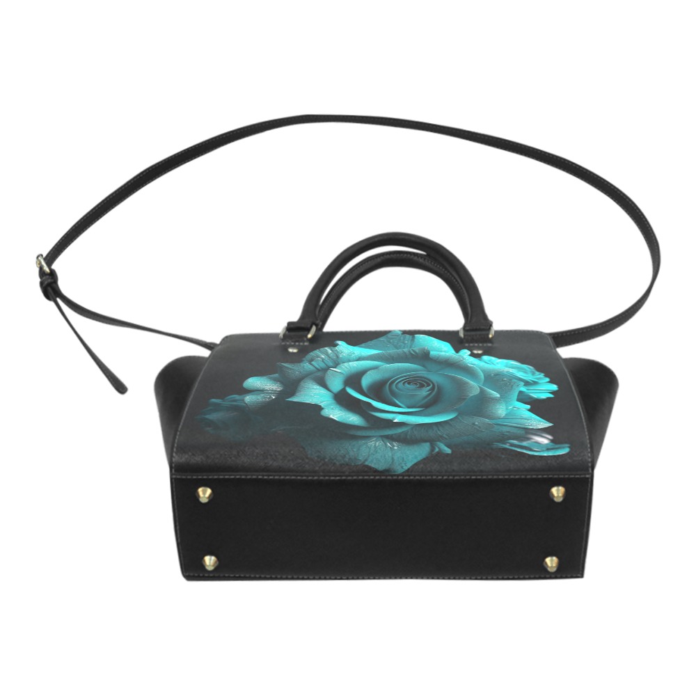 3D Turquoise Rose Classic Shoulder Handbag (Model 1653)